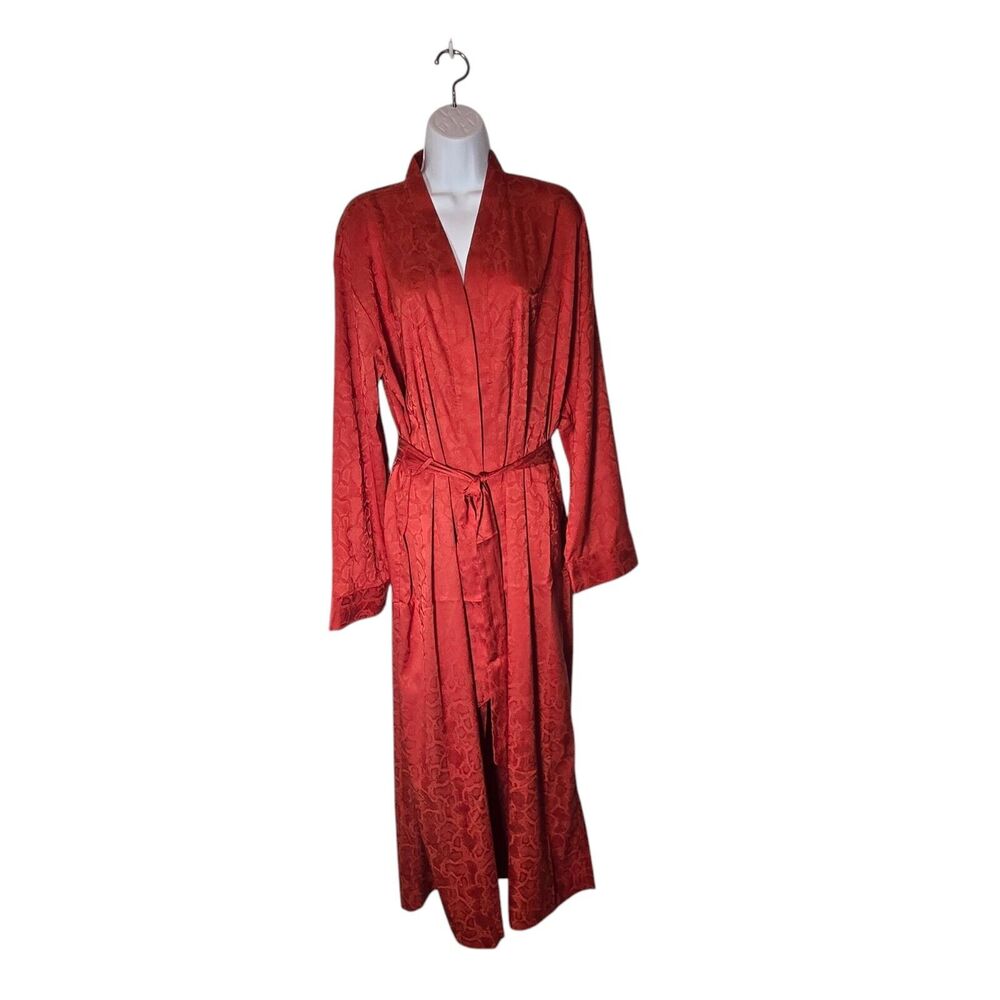 Savage x Fenty Snakeskin Kimono Jacquard Belted Long Robe Rust Orange XS